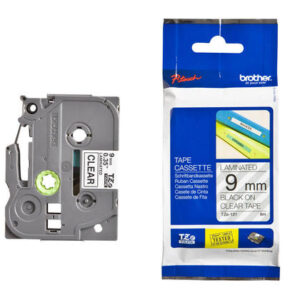 Specifications
Brand	Brother 
Colour - Tape	Clear 
Colour - Text	Black 
Label Type	P-Touch Tz 
Pack Size	1 
Tape Length (m)	8 m 
Tape Width (mm)	9 mm 